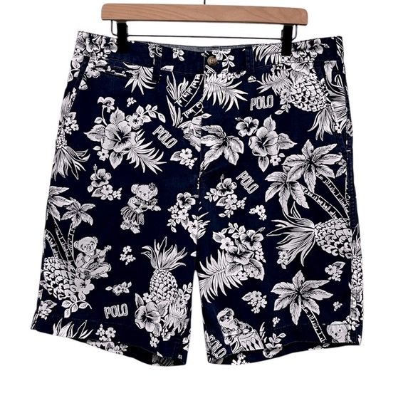 POLO Ralph Lauren Tropical Bear Relaxed Fit Flesh Logo Navy Chino Sorts Size 34 - Picture 2 of 13